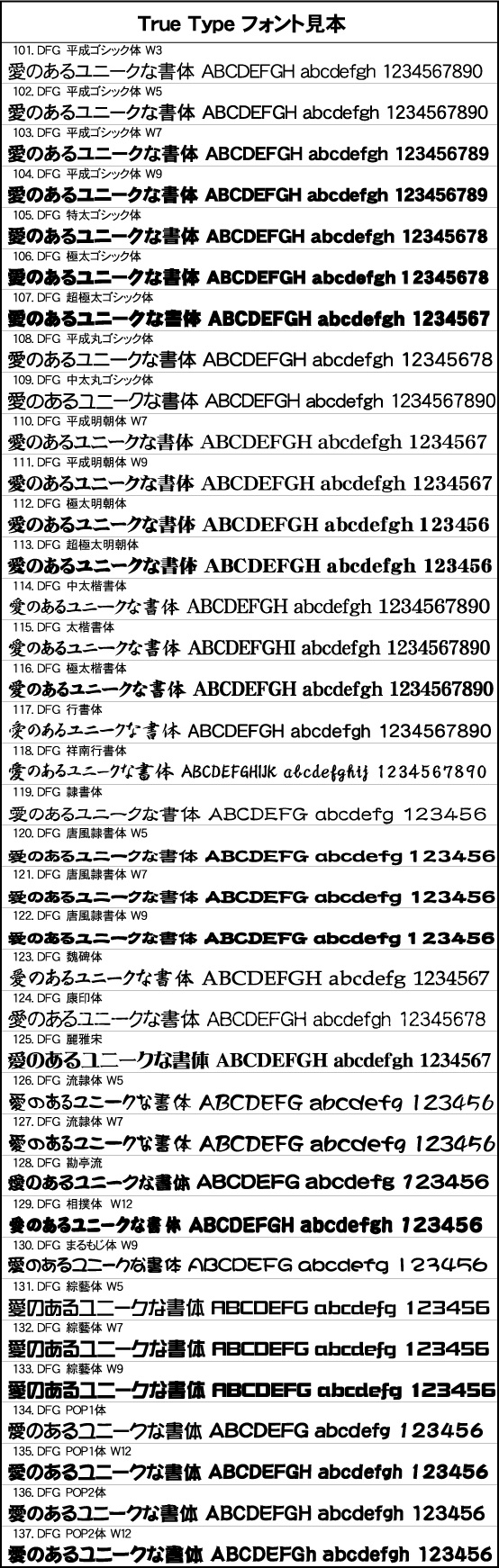 True Type日本語フォント